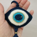 Γούρι "μάτι" μπλε-navy χειροποίητο πλεκτό αυτοκινήτου